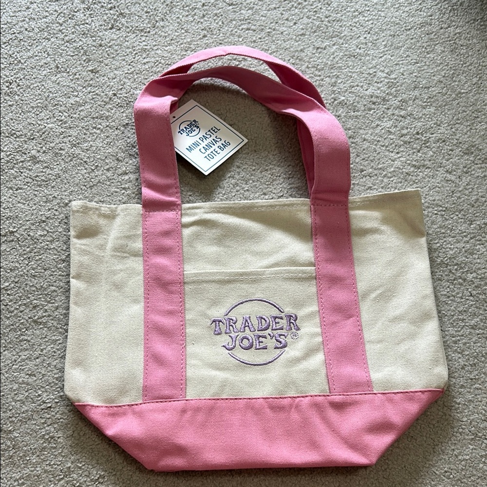 Pink and Cream Canvas Tote Bag